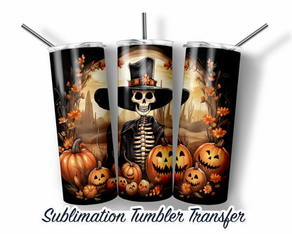 Skeleton Halloween  Sublimation Transfer Print For 20 oz Tumblers - 30 oz Tumblers - Ready To press - Heat Transfers