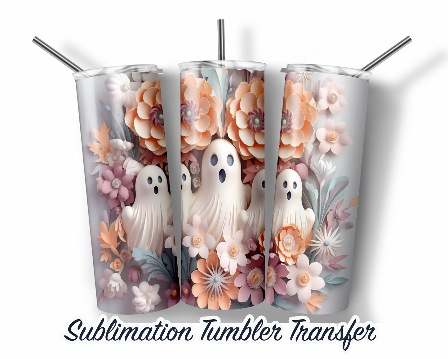 Spooky Ghosts Halloween  Sublimation Transfer Print For 20 oz Tumblers - 30 oz Tumblers - Ready To press - Heat Transfers