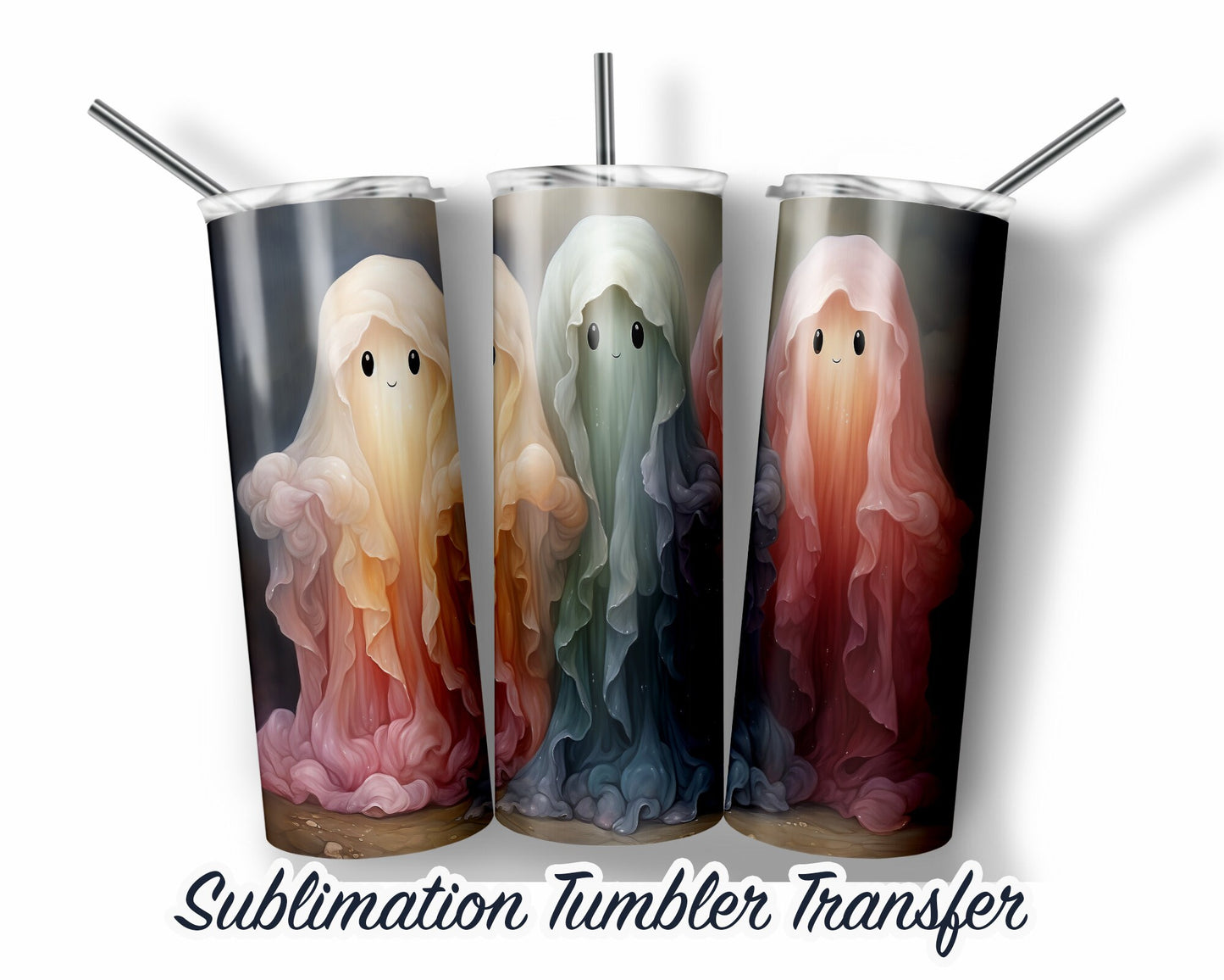 Spooky Ghosts Halloween  Sublimation Transfer Print For 20 oz Tumblers - 30 oz Tumblers - Ready To press - Heat Transfers