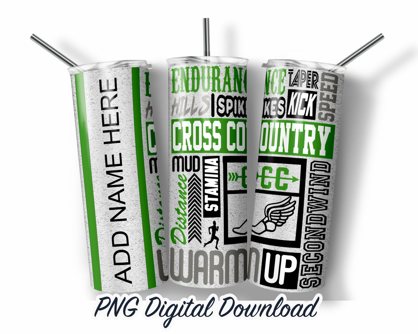 Green Cross Country - 20oz Sublimation Tumbler Design PNG Digital Download