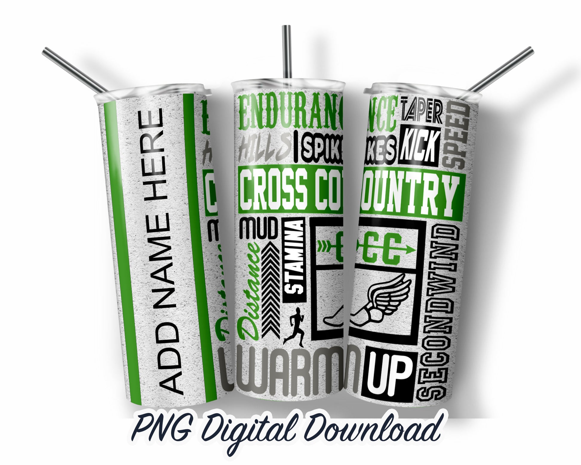 Green Cross Country - 20oz Sublimation Tumbler Design PNG Digital Download
