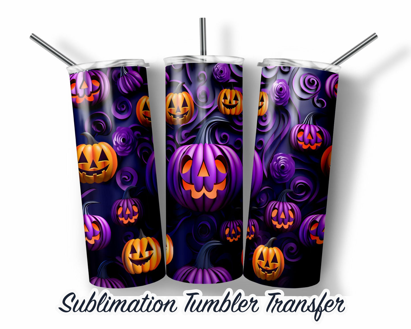 Pumpkin Halloween -  Sublimation Transfer Print For 20 oz Tumbler - 30 oz Skinny Tumbler - Ready To press - Heat Transfers