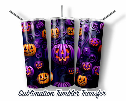 Pumpkin Halloween -  Sublimation Transfer Print For 20 oz Tumbler - 30 oz Skinny Tumbler - Ready To press - Heat Transfers