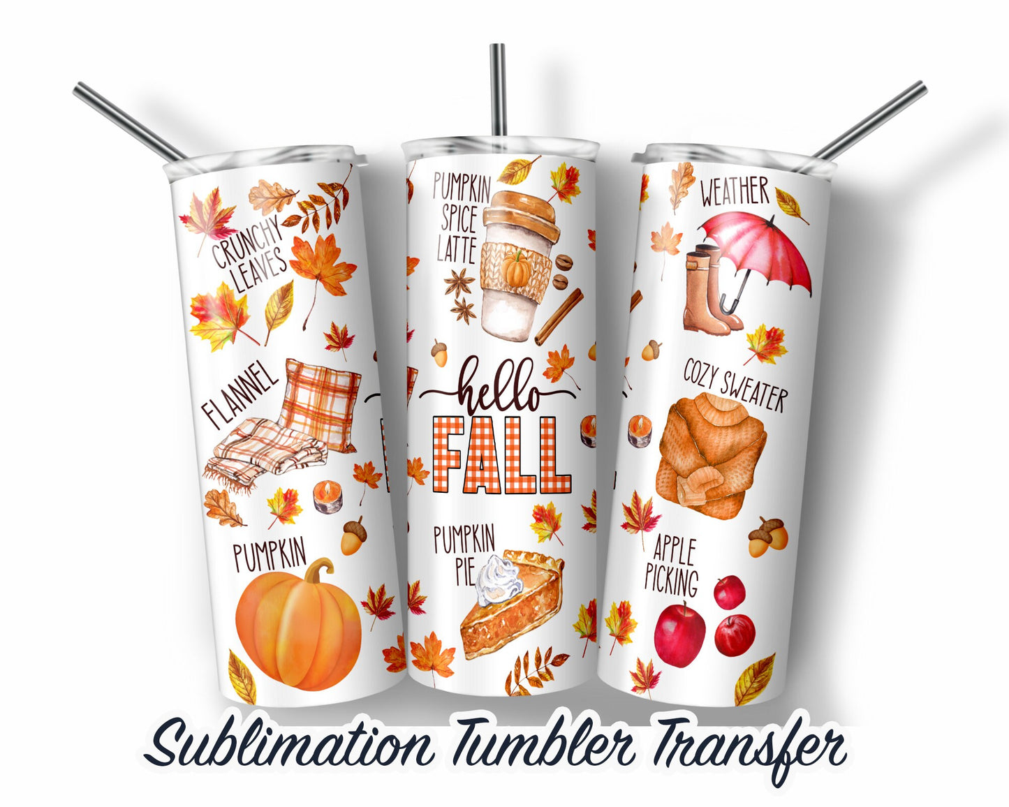 Fall  Sublimation Transfer Print For 20 oz Tumbler - 30 oz Skinny Tumbler - Ready To press - Heat Transfers