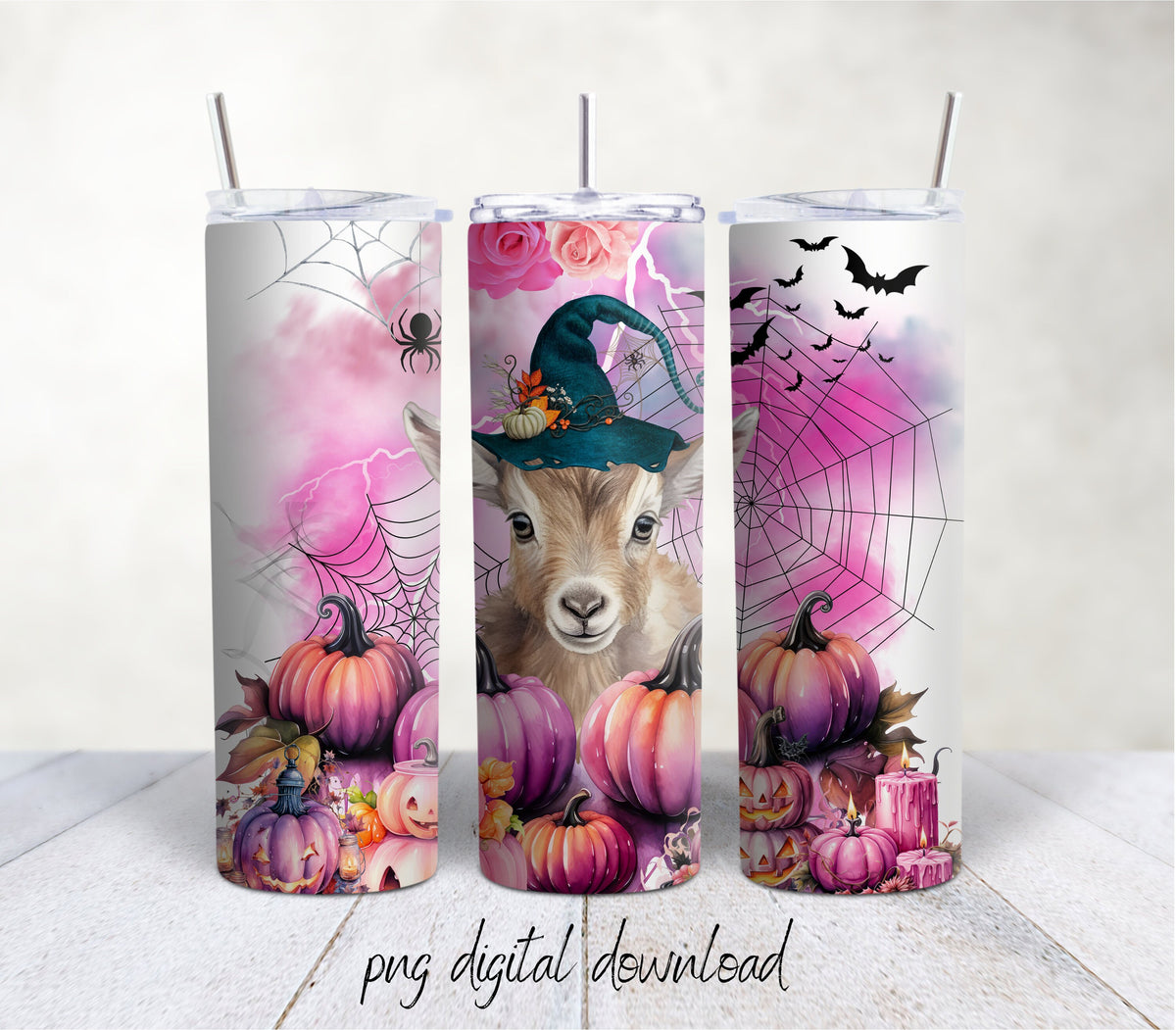 Goat Witch Tumbler Design – Halloween Sublimation PNG (Digital Download)