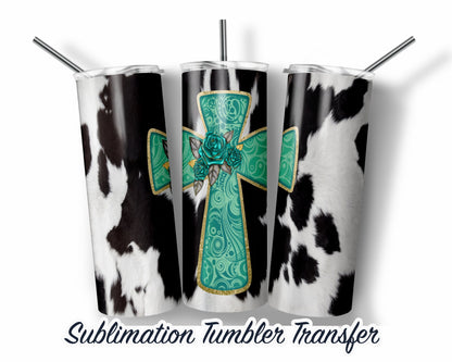 Cross Cowhide -  Sublimation Transfer Print For 20 oz Tumbler - 30 oz Skinny Tumbler - Ready To press - Heat Transfers