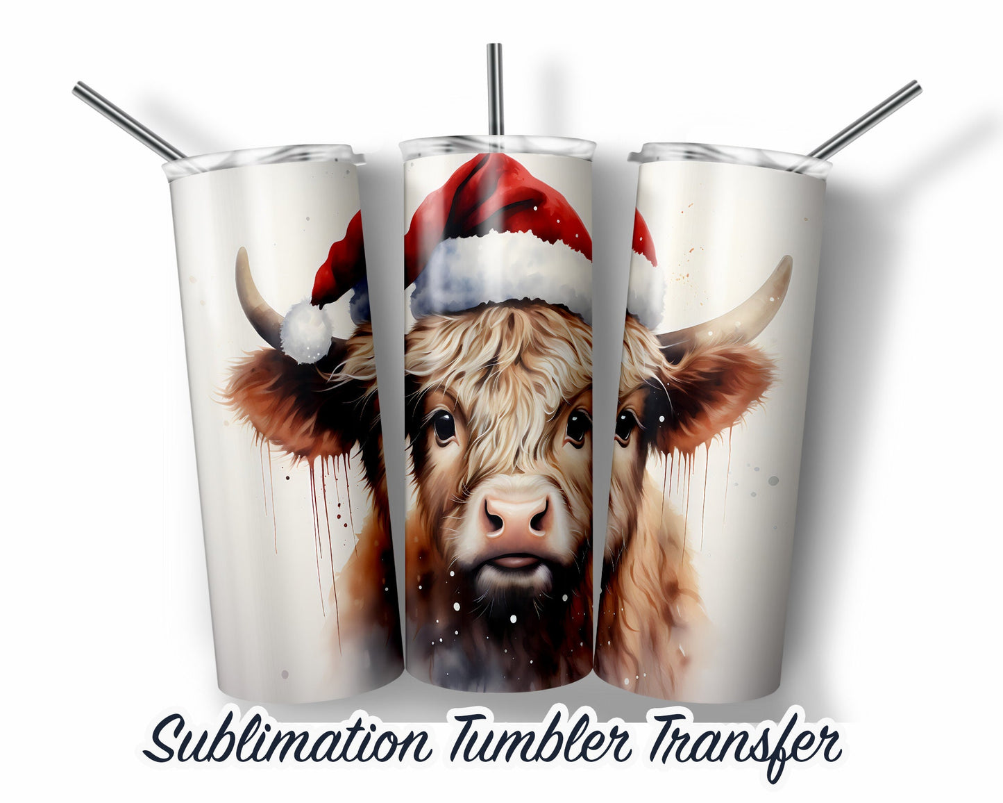 Santa Cow Christmas Holiday  Sublimation Transfer Print For 20 oz Tumblers - 30 oz Tumblers - Ready To press - Heat Transfers