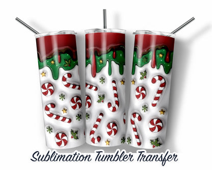 3d Puff Inflated Christmas  Sublimation Transfer Print For 20 oz - 30 oz Tumbler - Ready To press - Heat Transfers