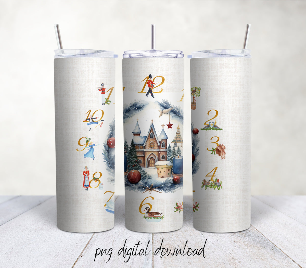 Twelve Days Of Christmas / 20oz Sublimation Tumbler Design - PNG Digital Download