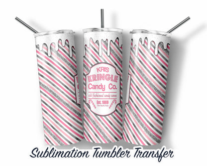 Pink Candy Cane  Sublimation Transfer Print For 20 oz Tumblers - 30 oz Tumblers - Ready To press - Heat Transfers