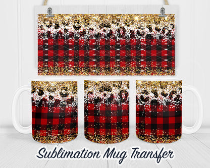 Christmas Plaid Coffee Mug Sublimation Transfer Print - 11 OZ - 15 OZ  Coffee Mugs - Ready To press - Heat Transfers