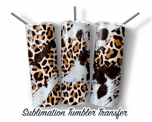 Cow Hide - Leopard  Sublimation Transfer Print For 20 oz Tumbler - 30 oz Skinny Tumbler - Ready To press - Heat Transfers