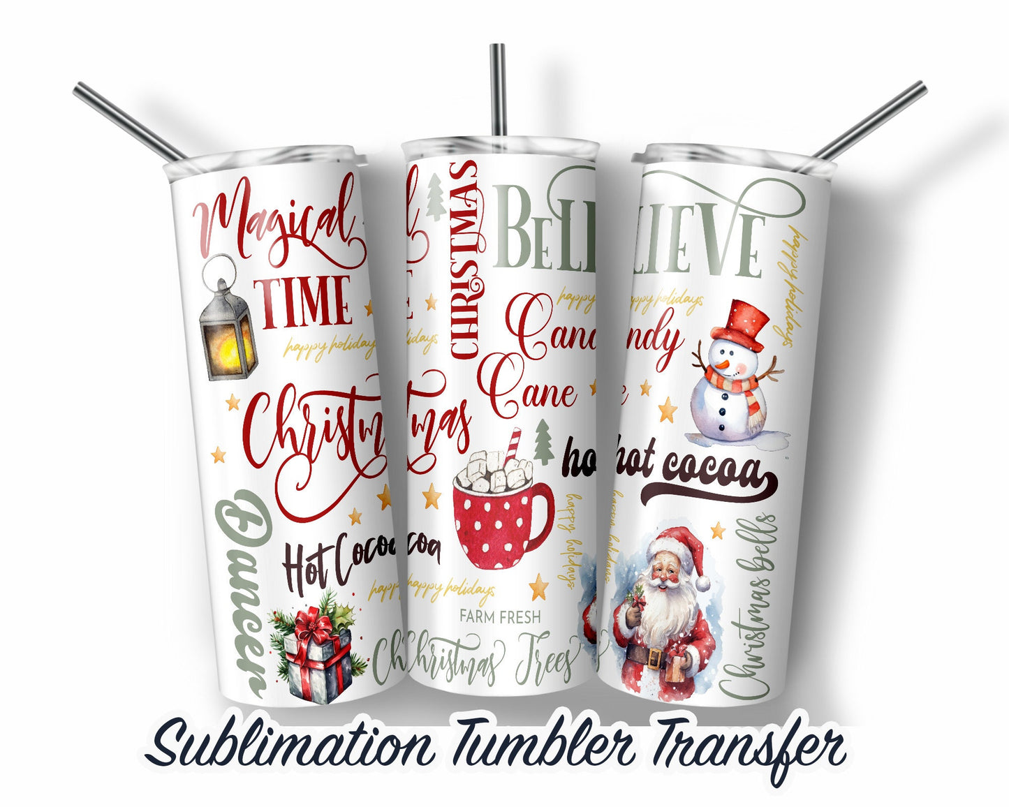 Christmas  Sublimation Transfer Print For 20 oz - 30 oz Tumbler - Ready To press - Heat Transfers