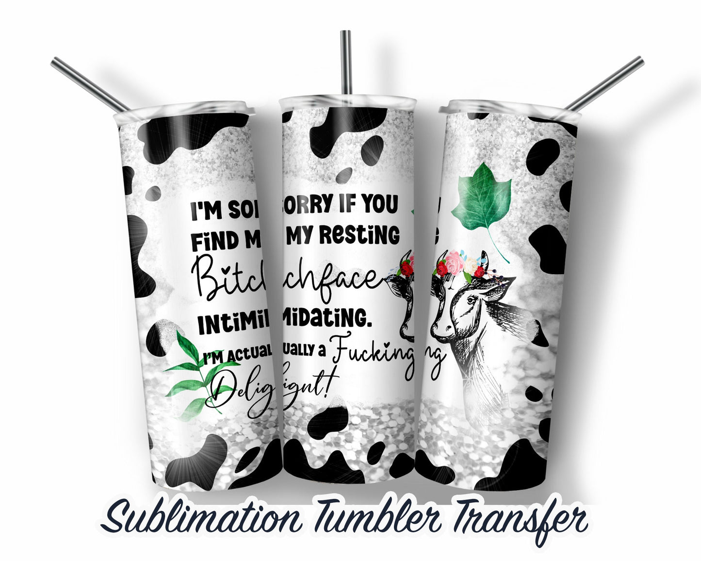 Sassy - Resting B*tch Face  Sublimation Transfer Print 20 oz - 30 oz Skinny Tumbler - Ready to Press - Heat Transfers