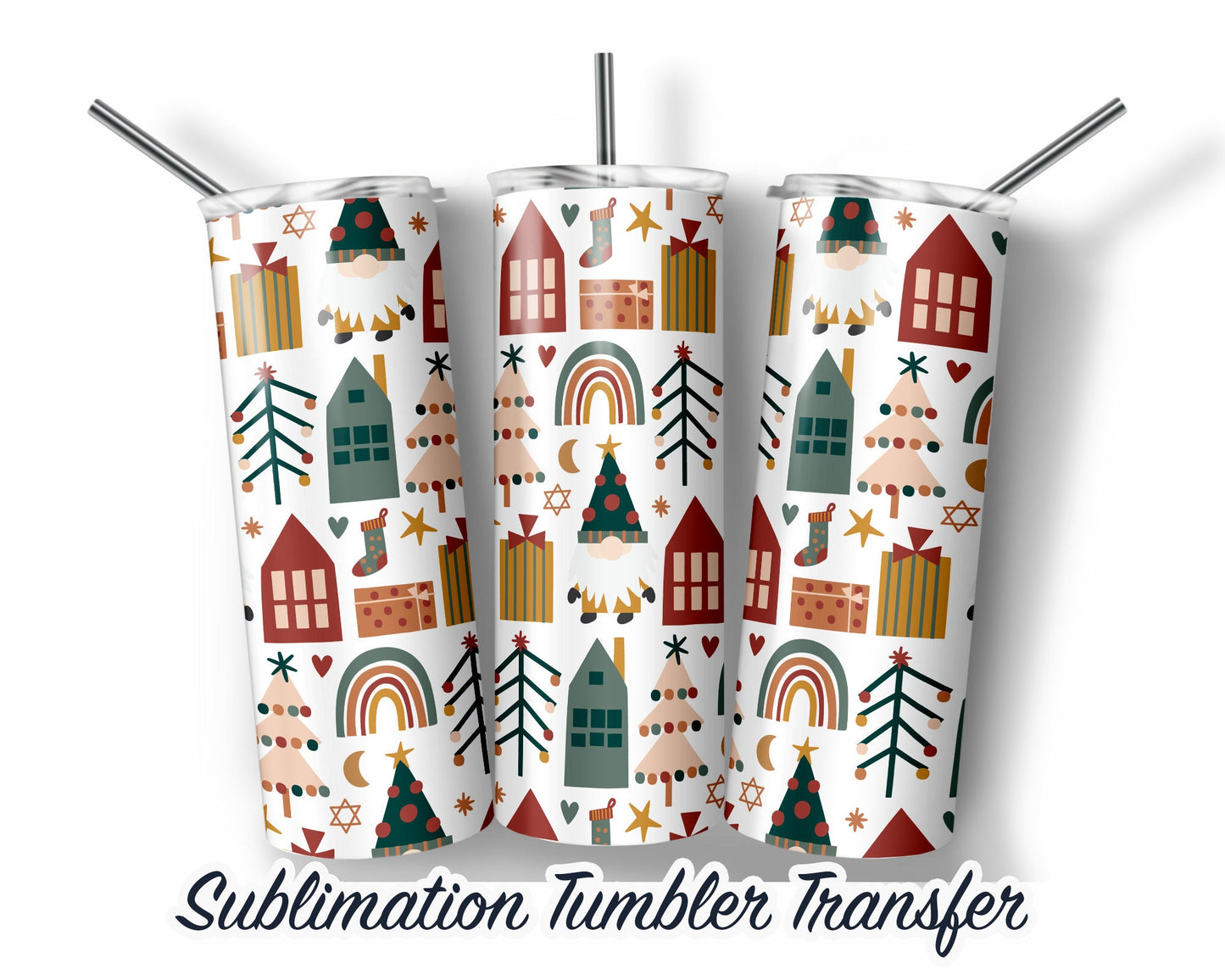 Boho Christmas Tumbler  Sublimation Transfer Print For 20 oz Tumbler - 30 oz Tumbler - Ready to Press - Heat Transfer