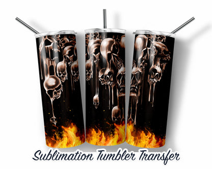 Skull Fire Halloween Sublimation Transfer Print For 20 oz Tumbler - 30 oz Skinny Tumbler - Ready To press - Heat Transfers - Fast Shipping