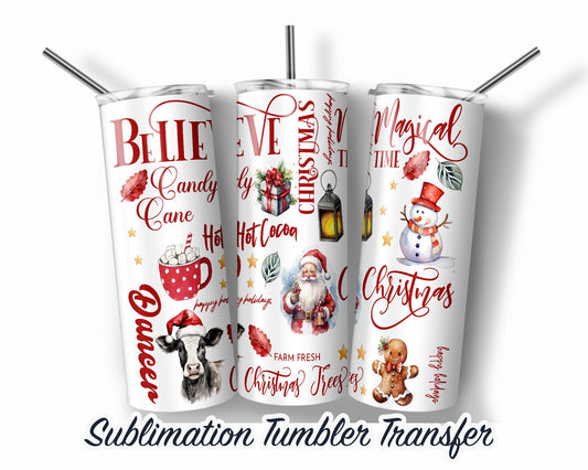 Christmas  Sublimation Transfer Print For 20 oz - 30 oz Tumbler - Ready To press - Heat Transfers