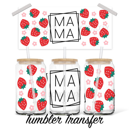 Strawberry MAMA 16 oz Glass Can 16 oz Sublimation Transfer Ready to Press Heat Transfer