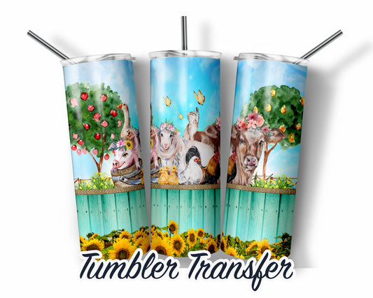 Farm Animals -  Sublimation Transfer Print For 20 oz Tumblers - 30 oz Tumblers - Ready To press - Heat Transfers