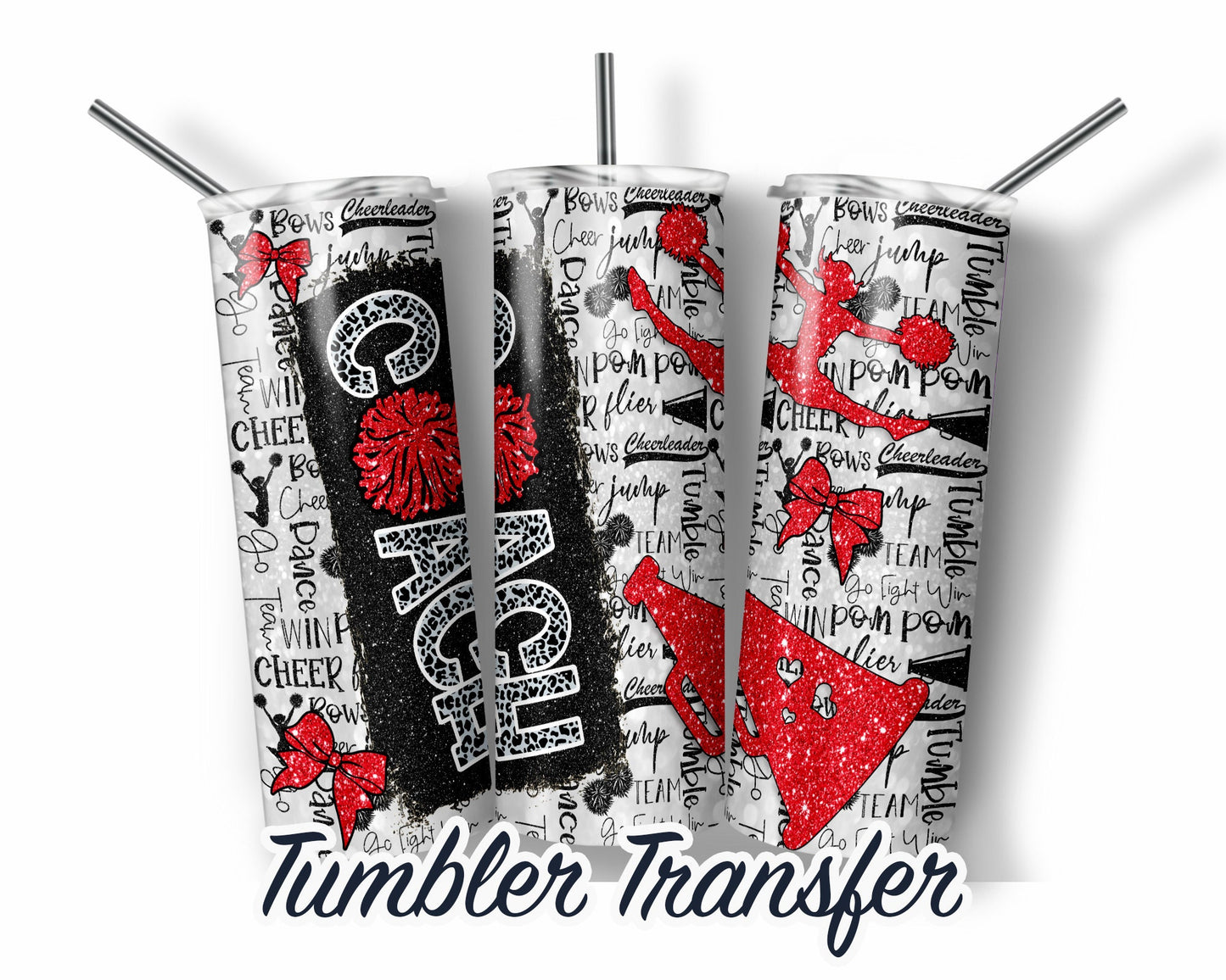 Red Cheer COACH  Sublimation Transfer Print For 20 oz Tumbler - 30 oz Skinny Tumbler - Ready To press - Heat Transfers