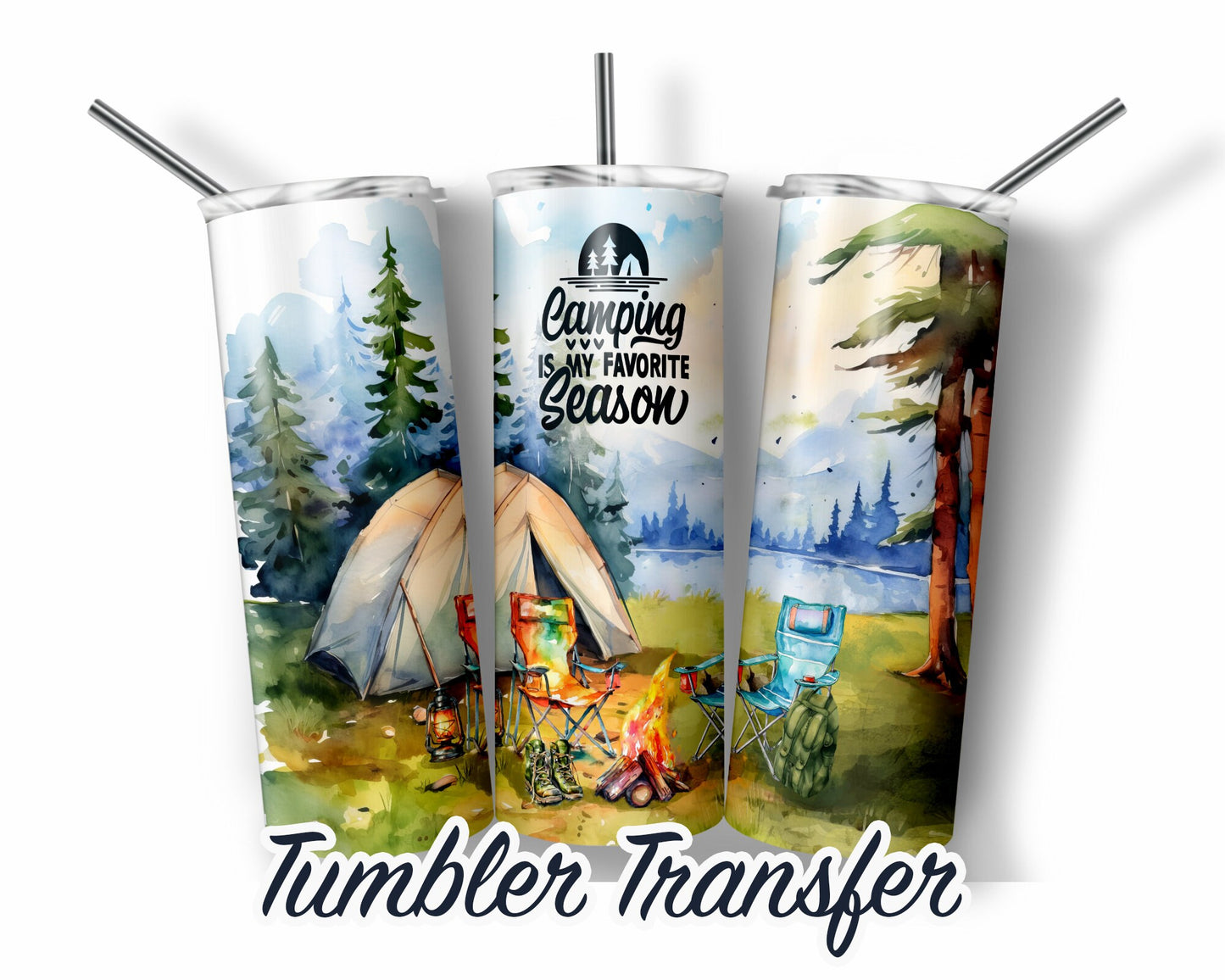 Camping  Sublimation Transfer Print For 20 oz - 30 oz Skinny Tumbler - Ready To Press