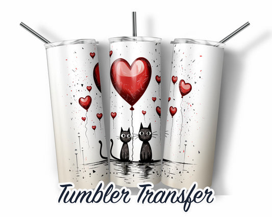 Valentine Cats  Sublimation Transfer Print For 20 oz Tumbler - 30 oz Skinny Tumbler - RTP - Heat Transfers