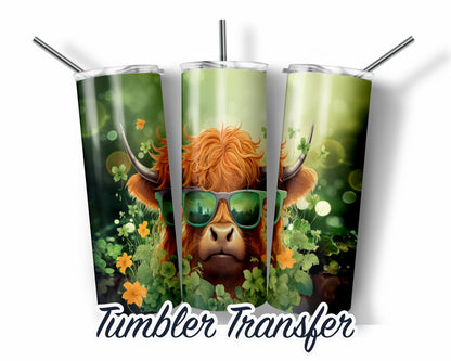 St. Patrick's Day Cow  Sublimation Transfer Print For 20 oz - 30 oz Skinny Tumbler - Ready To press - Heat Transfers