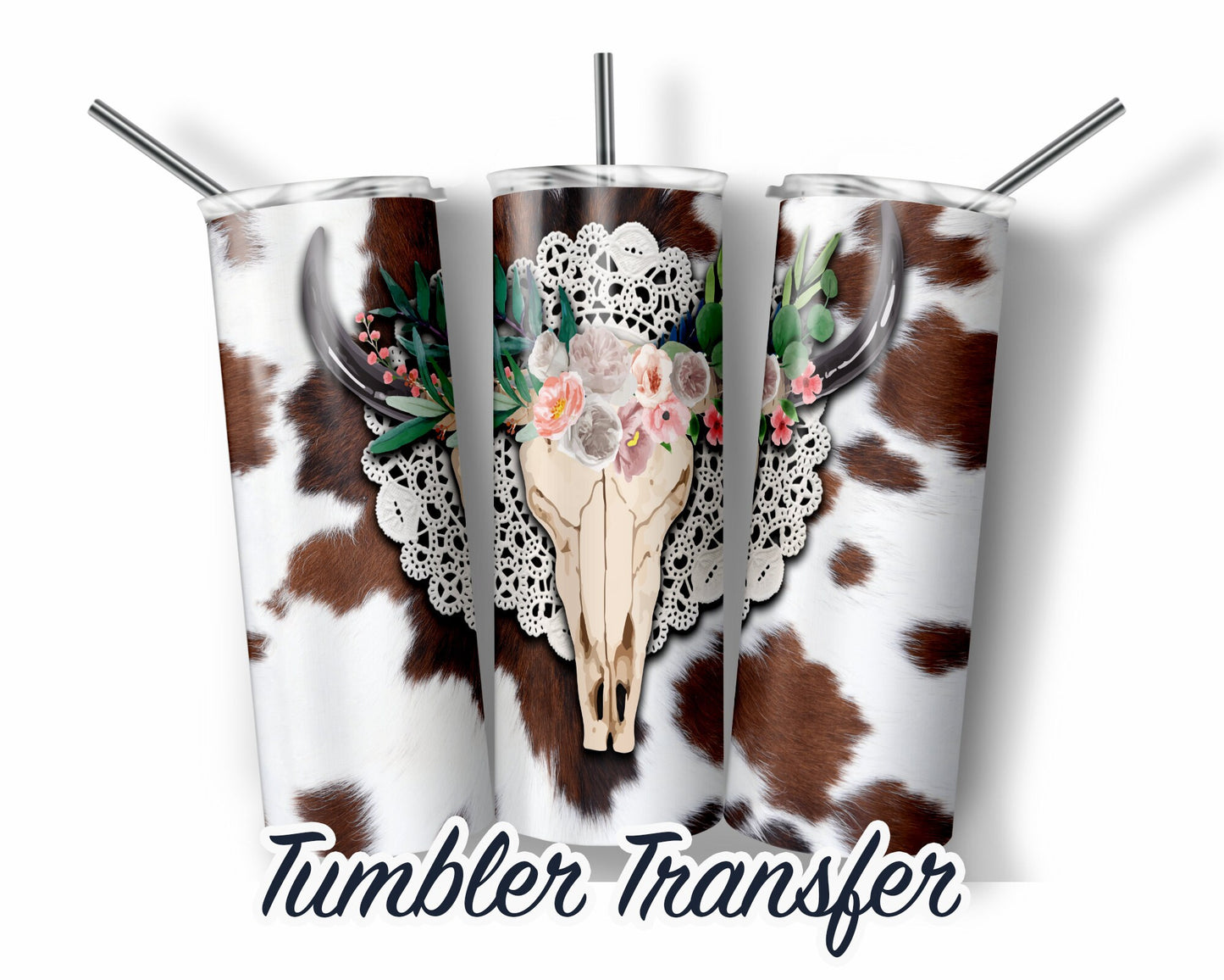 Western Skull   Sublimation Transfer Print For 20 oz Tumblers - 30 oz Tumblers - Ready To press - Heat Transfers