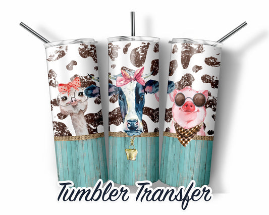 Farm Animals  Sublimation Transfer Print For 20 oz Tumblers - 30 oz Tumblers - Ready To press - Heat Transfers