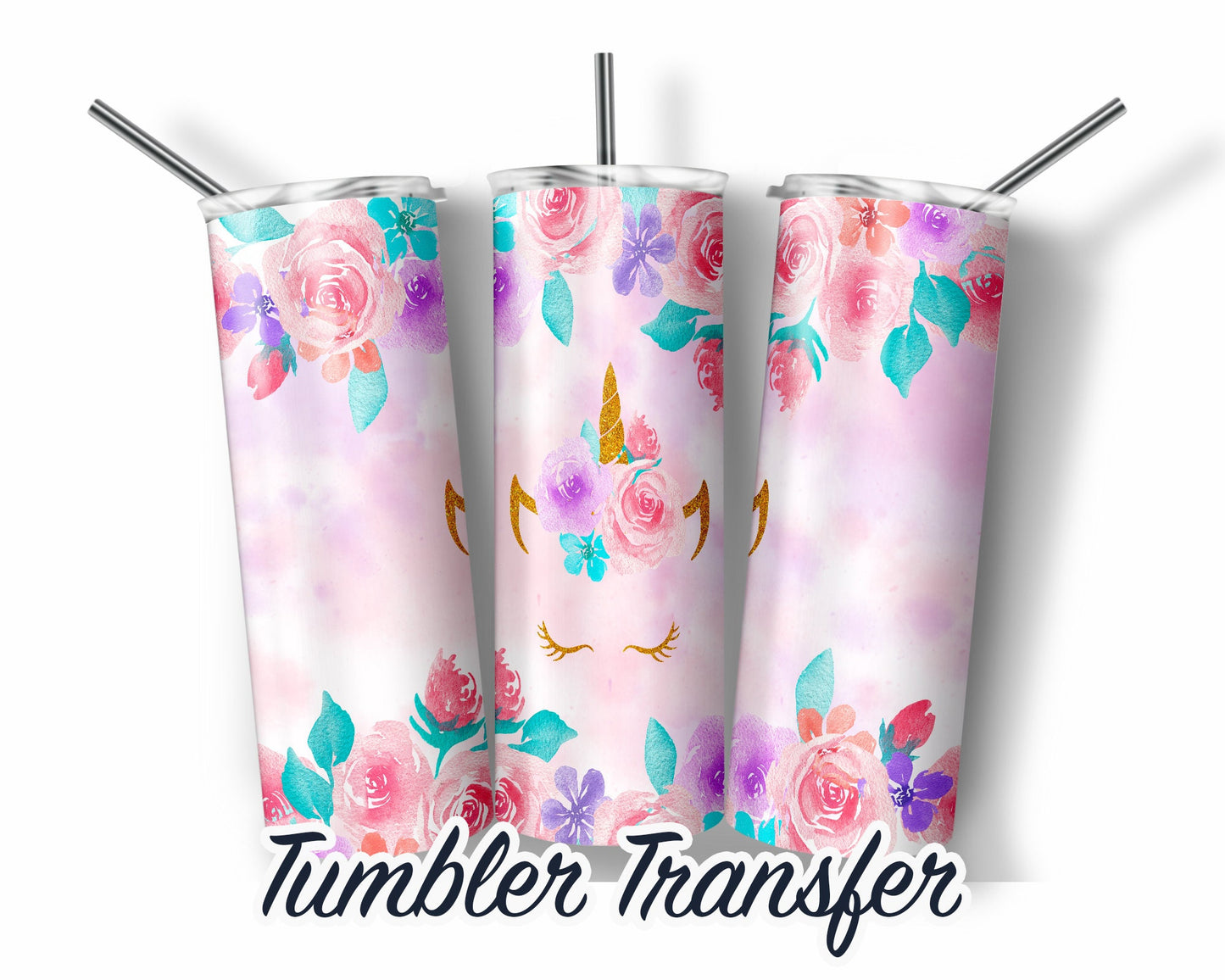 Pink Unicorn -  Sublimation Transfer Print For 20 oz Tumblers - 30 oz Tumblers - Ready To press - Heat Transfers