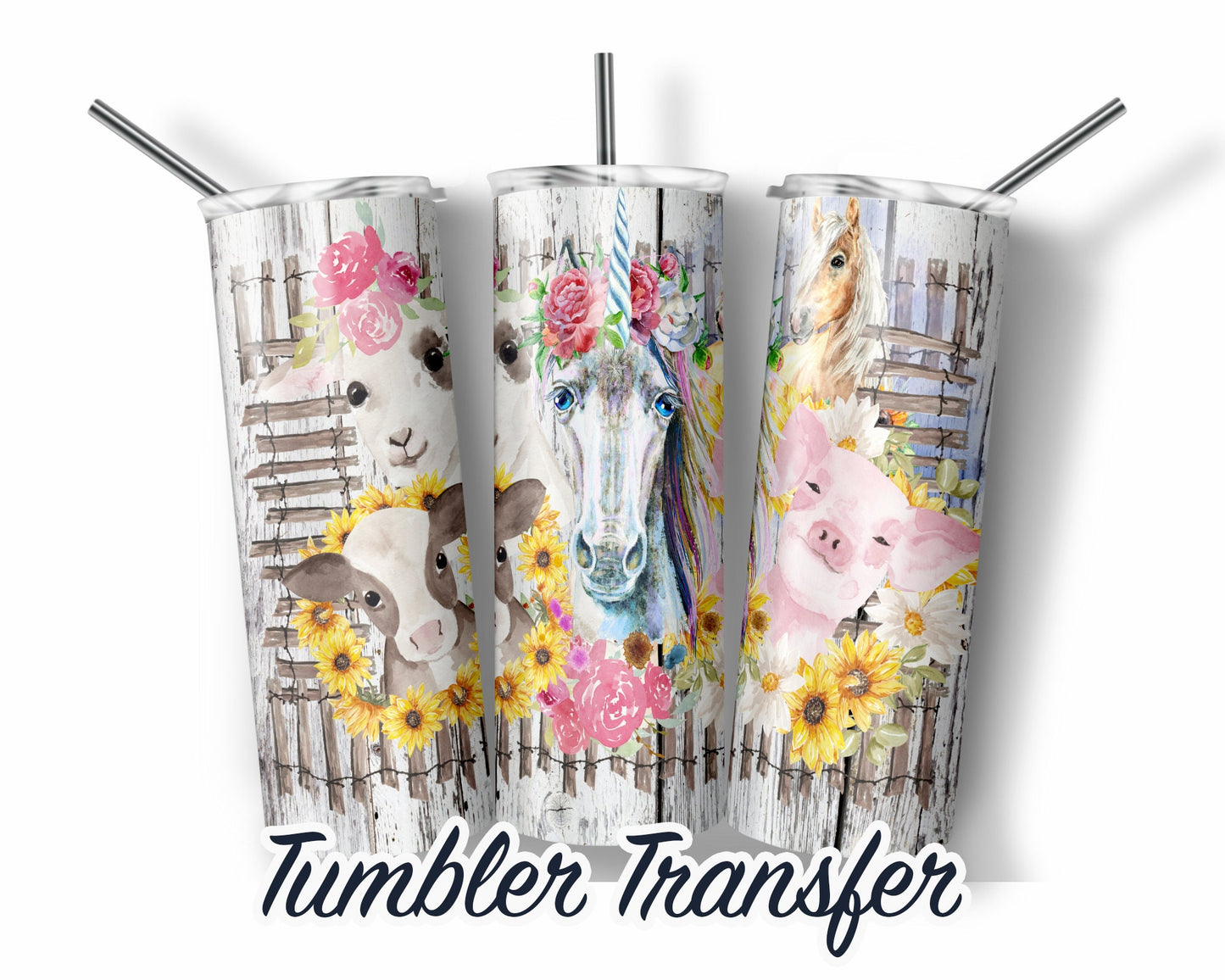 Farm Animals -  Sublimation Transfer Print For 20 oz Tumblers - 30 oz Tumblers - Ready To press - Heat Transfers