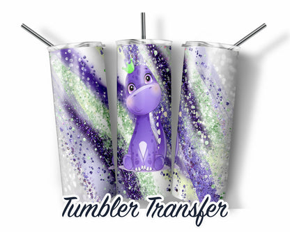 Purple Dinosaur Sublimation Transfer Print For 20 oz Tumblers - 30 oz Tumblers - Ready To press - Heat Transfers