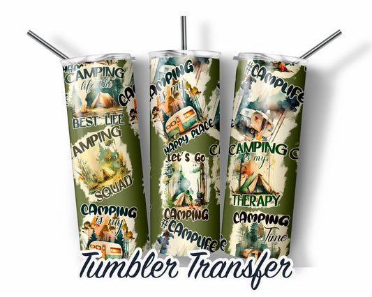 Camping  Sublimation Print 20 oz Skinny Tumbler - 30oz Skinny Tumbler - Ready To press - Heat Transfers