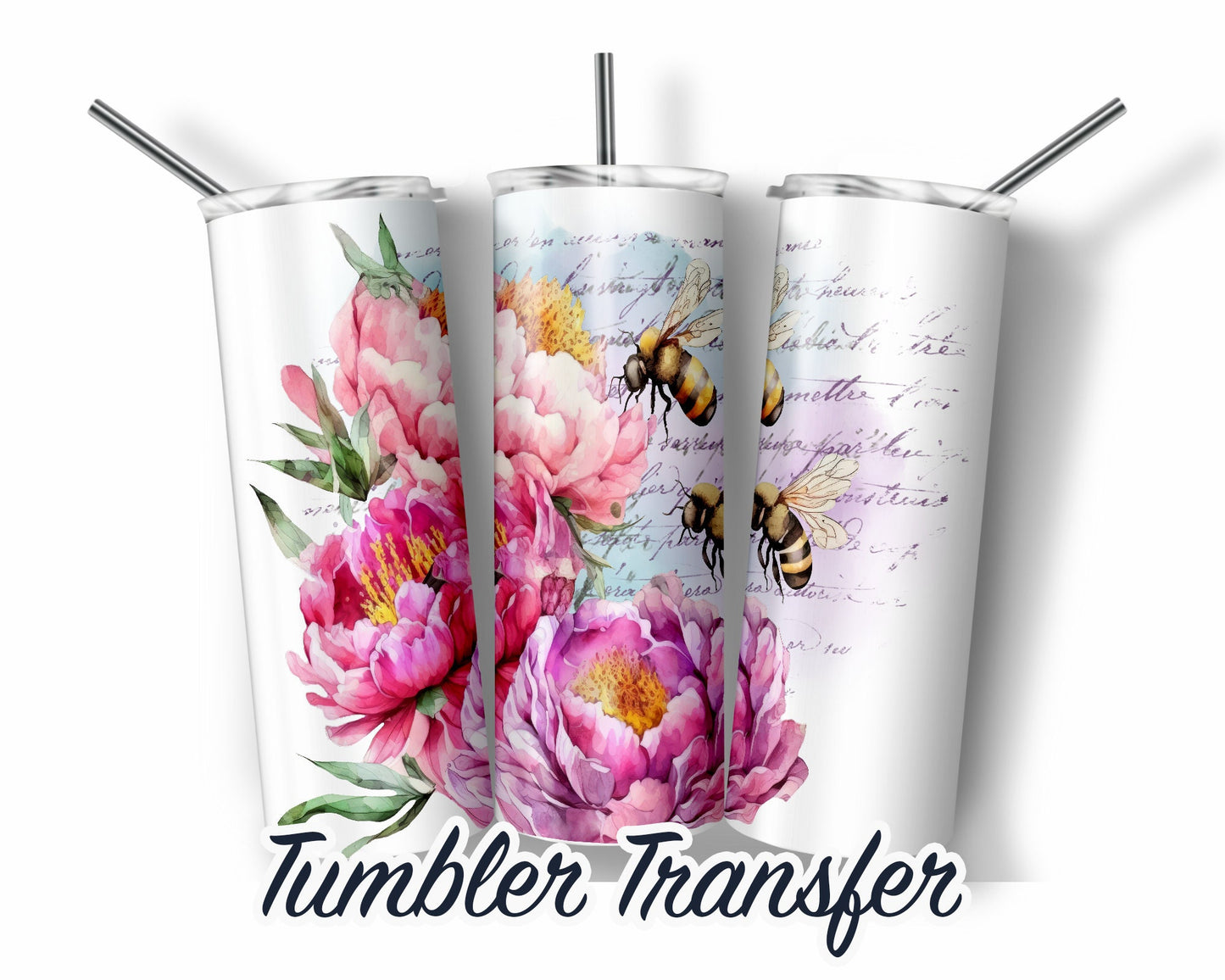 Flowers and Bee's  Sublimation Print 20 oz Skinny Tumbler - 30oz Skinny Tumbler - Ready To press - Heat Transfers