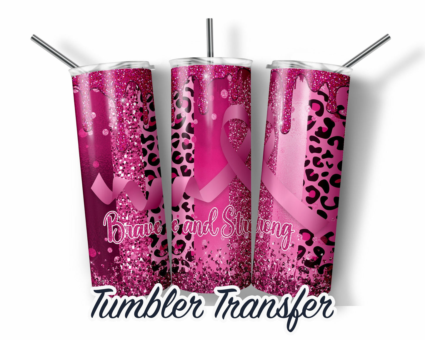 Pink Ribbon  Sublimation Transfer Print For 20 oz Tumblers - 30 oz Tumblers - Ready To press - Heat Transfers