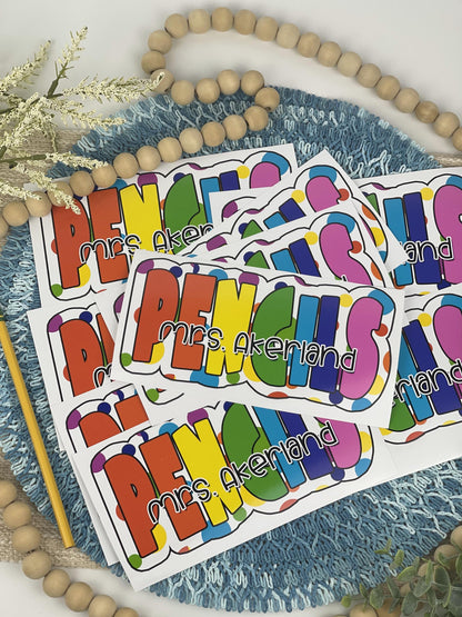 Custom Pencil Dispenser Vinyl Decal Personalized with a name, Rainbow Theme Classroom Decor, Teacher Stickers, Teacher Appreciation