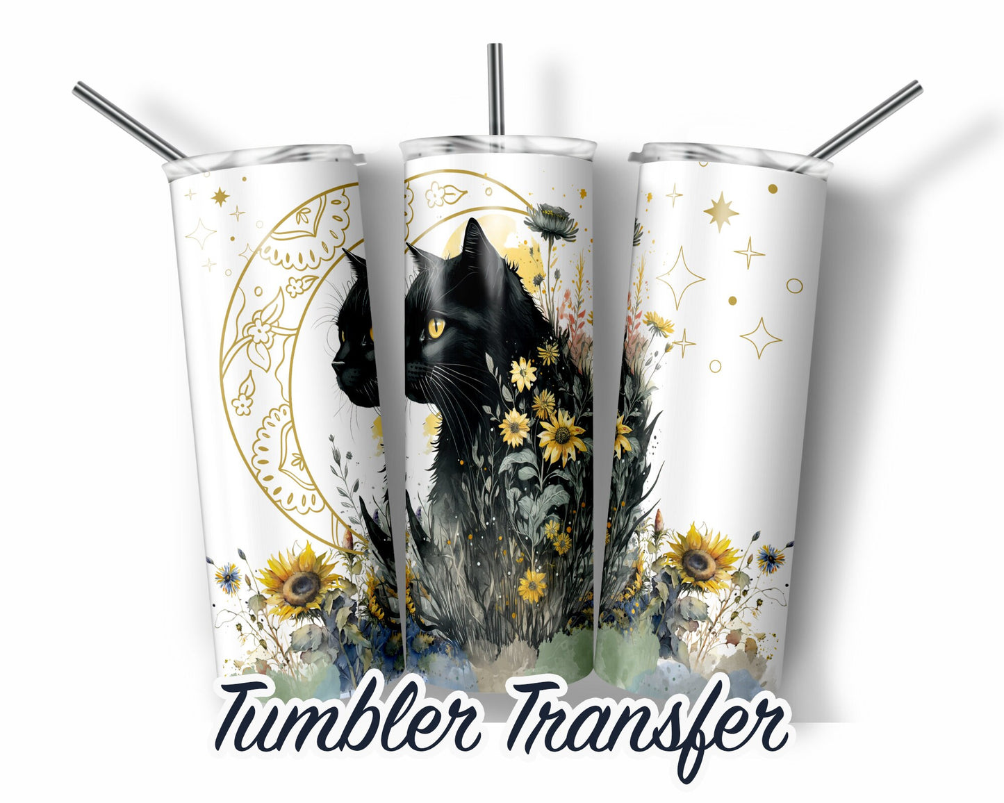 Black Cat  Sublimation Transfer Print 20 oz Skinny Tumbler - 30oz Skinny Tumbler - Ready To press - Heat Transfers