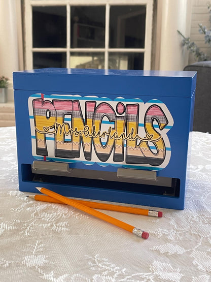 Custom Pencil Dispenser Vinyl Decal or Magnetic Decal Personalized with a name