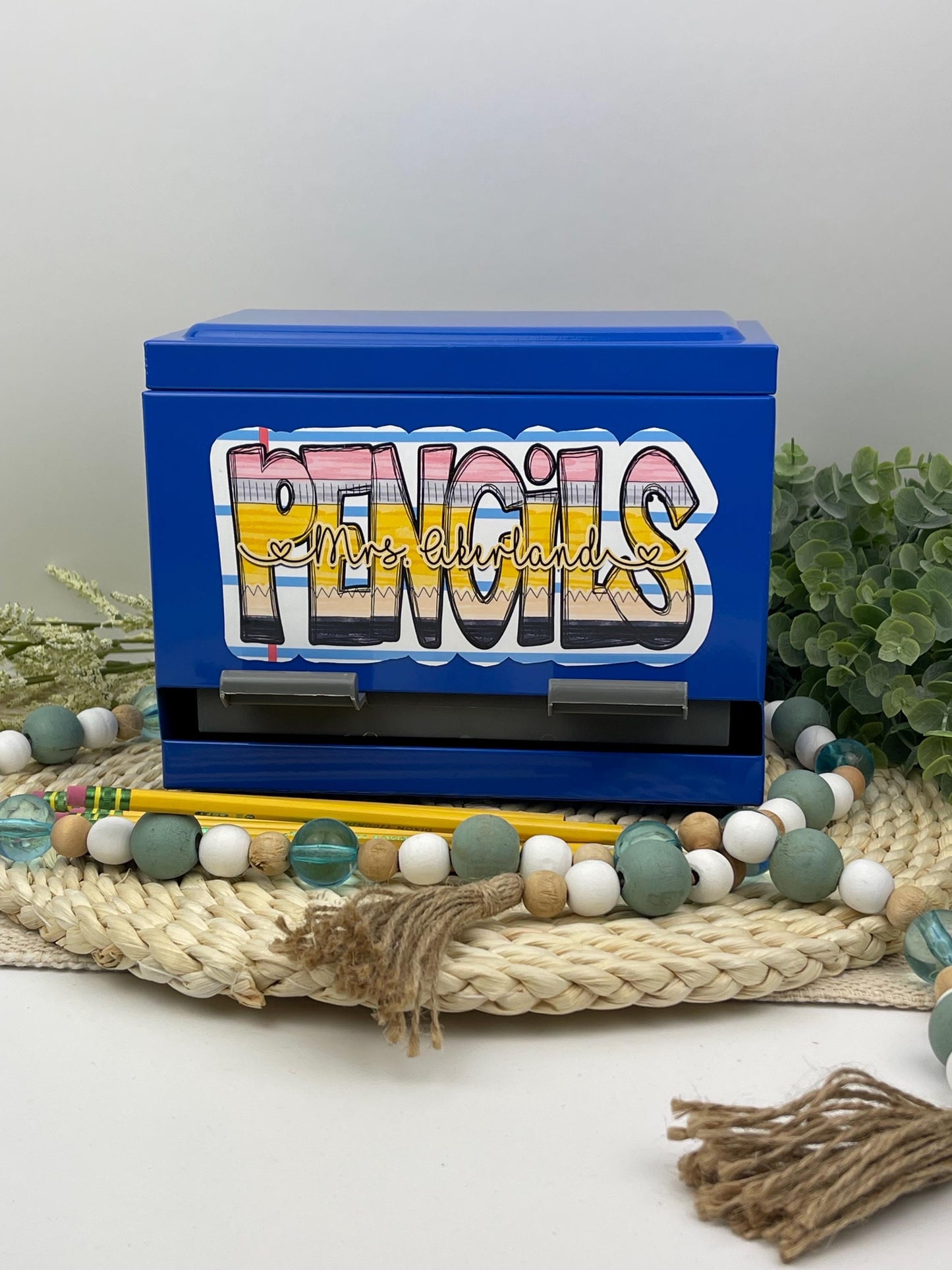 MAGNETIC Pencil Dispenser Decal Personalized with a name, Custom Magnets, Classroom Decor, Rainbow Pencils, Dalmatian Dot theme