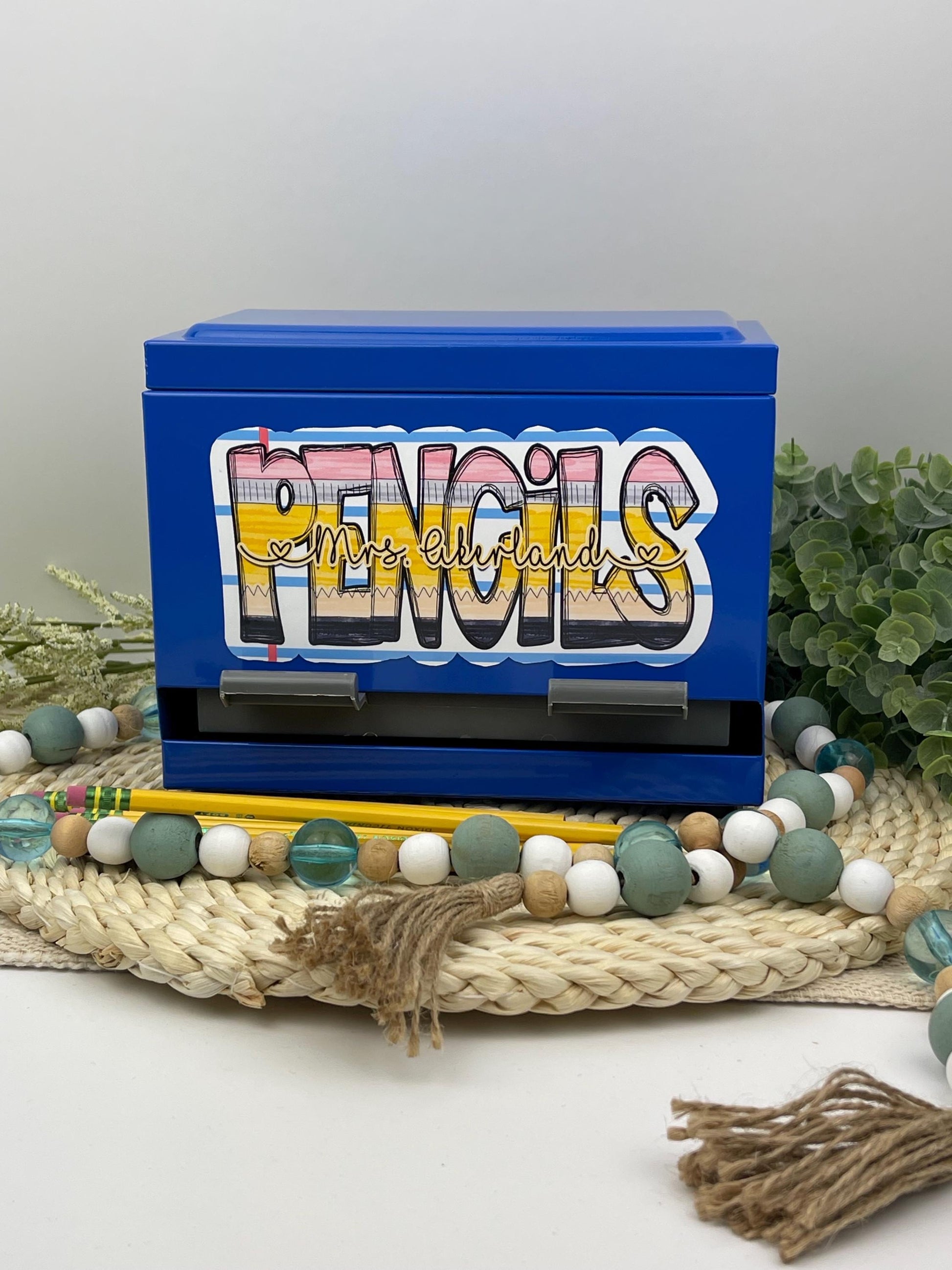 MAGNETIC Pencil Dispenser Decal Personalized with a name, Custom Magnets, Classroom Decor, Rainbow Pencils, Dalmatian Dot theme