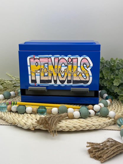 MAGNETIC Pencil Dispenser Decal Personalized with a name, Custom Magnets, Classroom Decor, Rainbow Pencils, Dalmatian Dot theme
