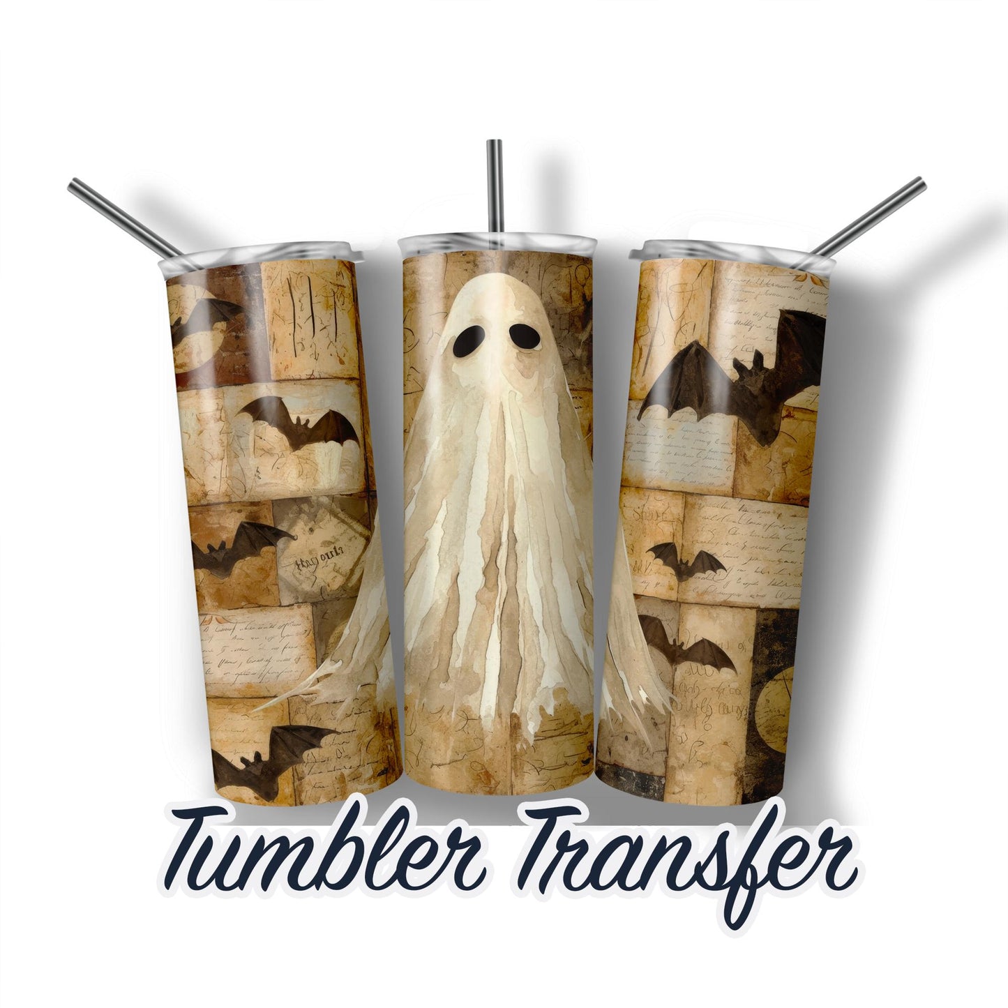 Vintage Ghost  Sublimation Transfer Print For 20 oz Tumblers - 30 oz Tumblers - Ready To press Transfers - Ships Next Day