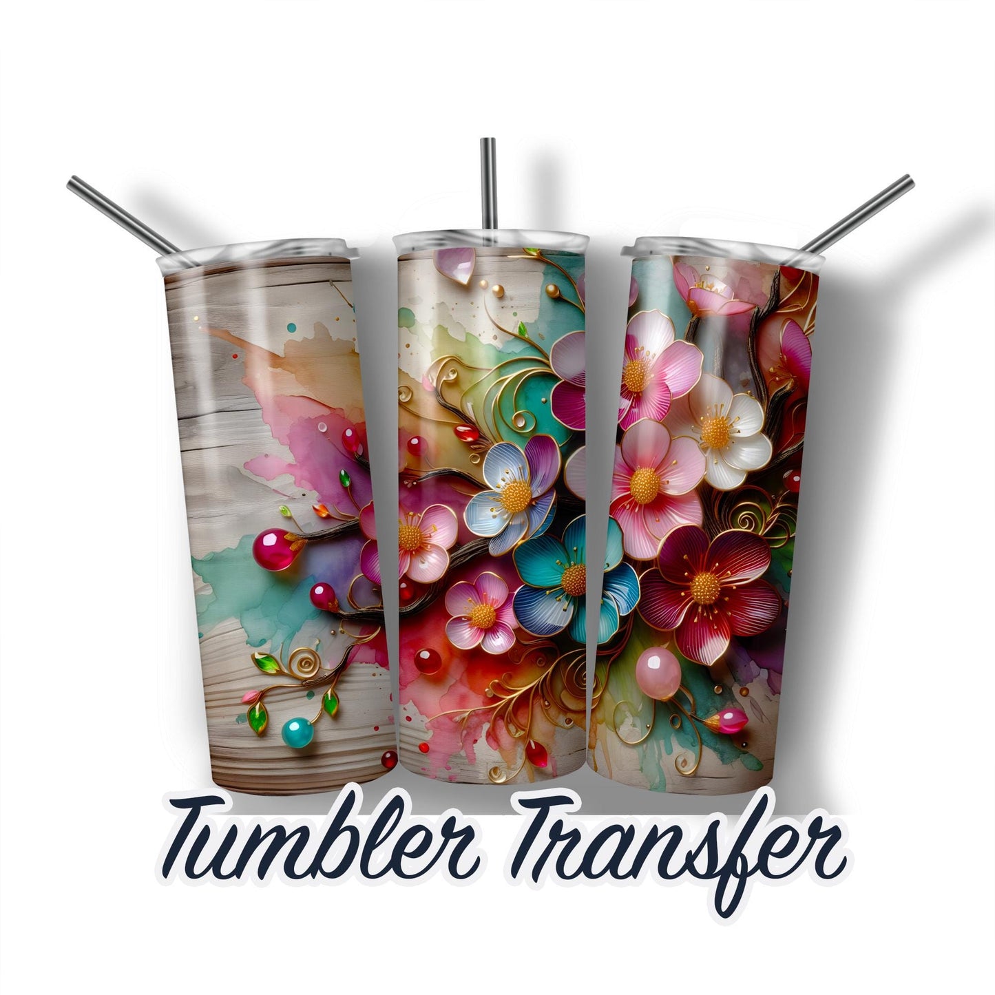 Cherry Blossom Ready to Press Sublimation Transfer Print 20 oz - 30 oz Tumblers  Ships Next Day