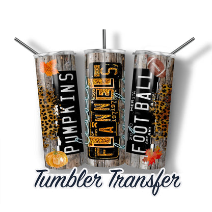 Pumpkin Flannels Football Ready to Press Sublimation Transfer Print 20 oz - 30 oz Tumblers  Ships Next Day