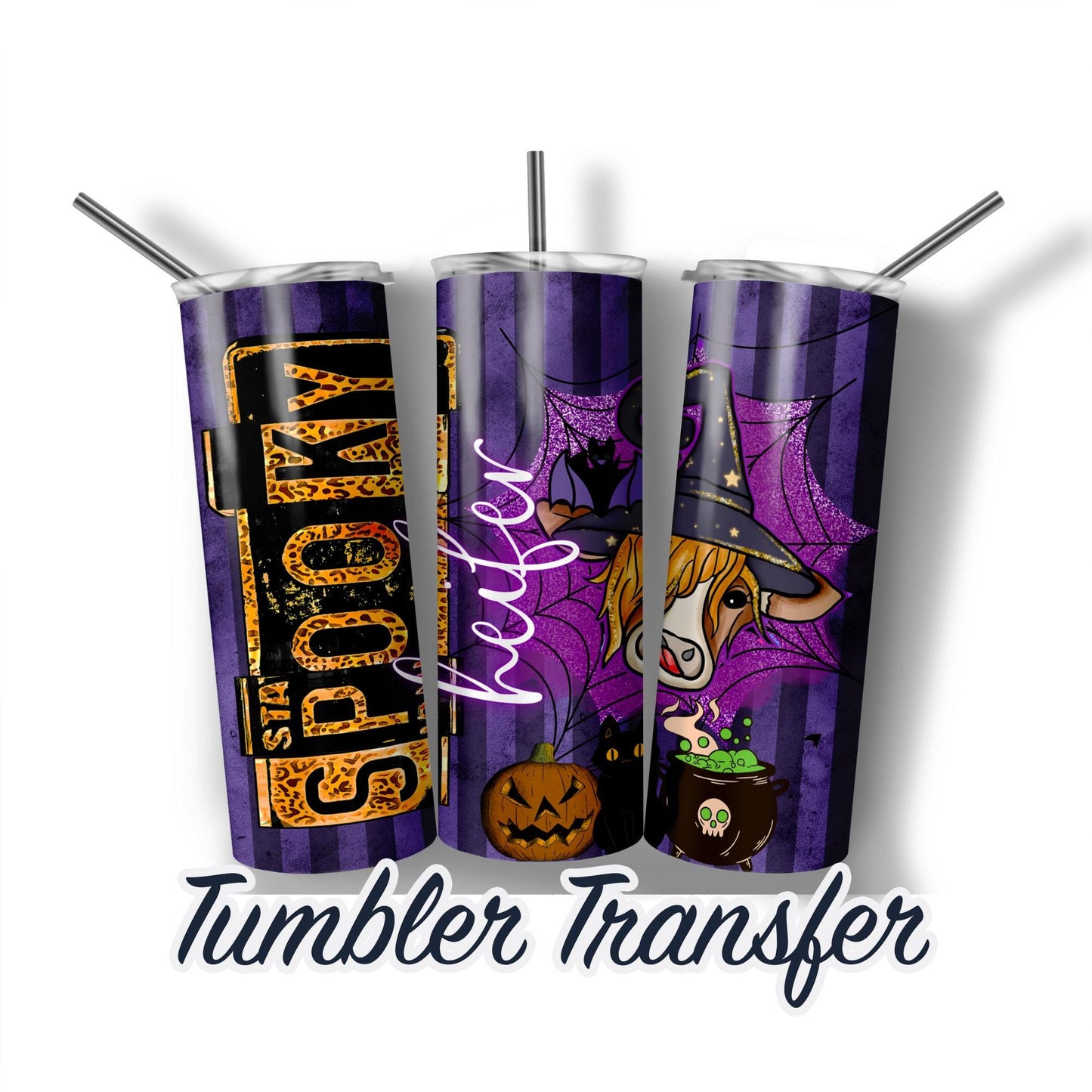 Spooky Heifer Ready to Press Sublimation Transfer Print 20 oz - 30 oz Tumbler  Ships Next Day