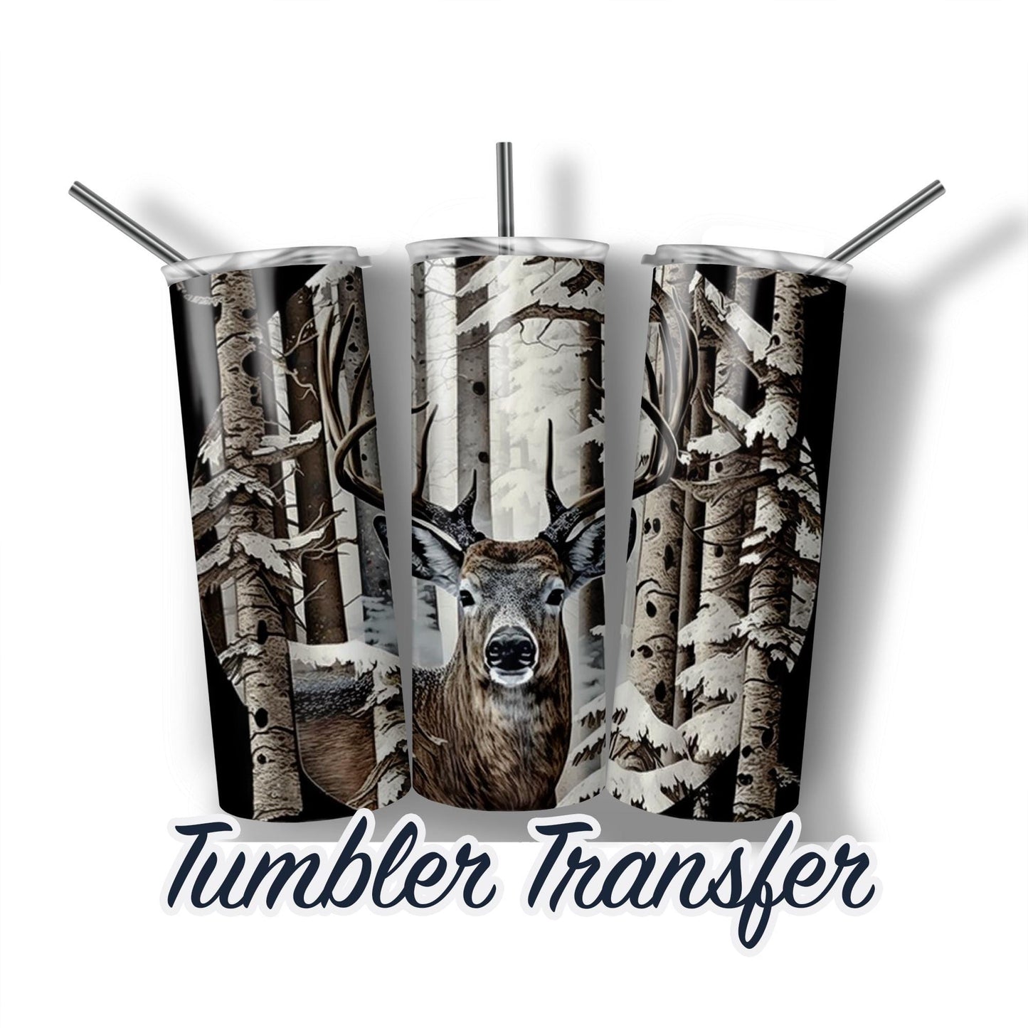 Winter Deer Ready to Press Sublimation Transfer Print 20 oz - 30 oz Tumbler  Ships Next Day