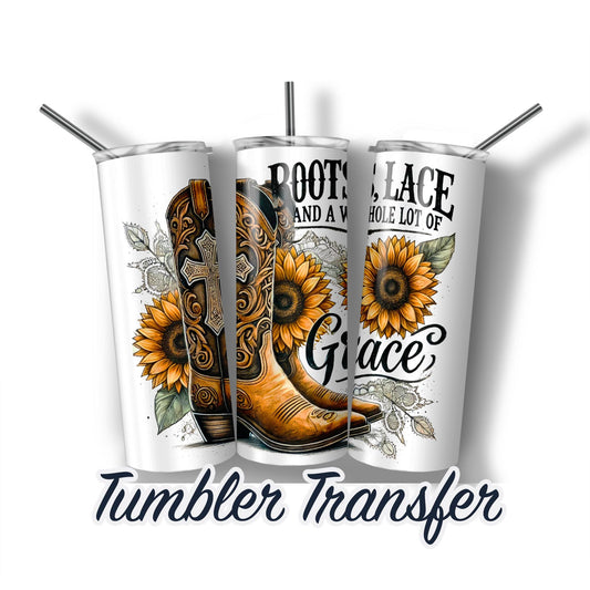 Sunflower Boots - Rustic Cowboy Boots Sublimation Transfer Print For 20 oz - 30 oz Skinny Tumbler - Ready To press - Heat Transfers