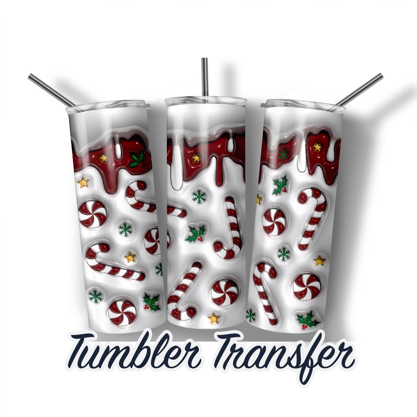 3d Puff Inflated Christmas  Sublimation Transfer Print For 20 oz - 30 oz Tumbler - Ready To press - Heat Transfers Ships Next Day