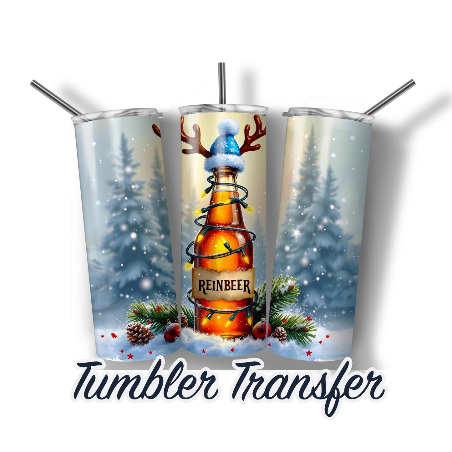 Reinbeer, Christmas Reindeer Printed Sublimation Transfer For 20 oz Tumblers - 30 oz Tumblers - Ready To press Heat Transfers SHIPS NEXT DAY