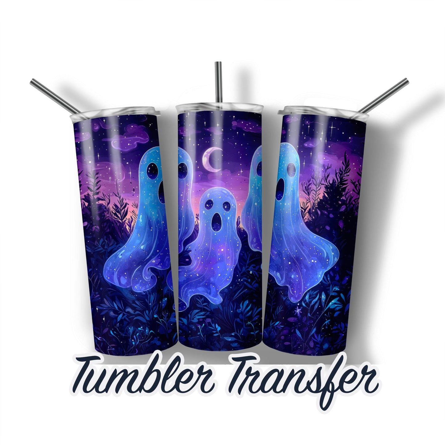 Spooky Ghost Ready to Press Sublimation Transfer Print 20 oz - 30 oz Tumblers  Ships Next Day